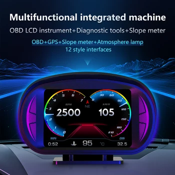 4 дюйма OBD HUD GPS Автомобильный проекционный дисплей Сигнализация температуры Измеритель наклона Спидометр Многофункциональная приборная панель Автомобильные аксессуары KO
