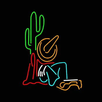 Мексиканский Отдыхающий На Кактусе Неоновый Световой Знак Ручной Работы Изготовленный На Заказ Настоящая Стеклянная Трубка Пивной Бар Реклама Комната Декор Дисплей Лампа 15 