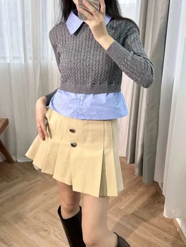 Женский свитер 2023 осень и зима Новый винтажный вязаный свитер Бисквитное украшение