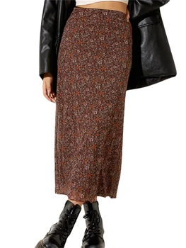 Винтажная юбка миди в стиле пэчворк с цветочным принтом - Уличная одежда Fairycore в стиле ретро A-Line для женщин