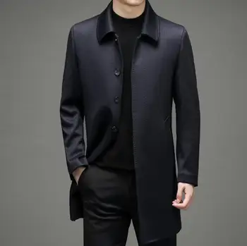 Высококачественное шерстяное пальто Мужское сплошное с отложным воротником Мужские длинные пальто Повседневные куртки Пальто Смесовая шерсть Тренч Размер M-4XL