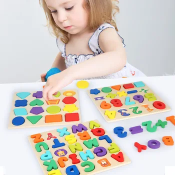 Монтессори Форма буквы Когнитивная игрушка для сопоставления 1-2-3 лет Ребенок раннего образования Цифровая детская деревянная головоломка