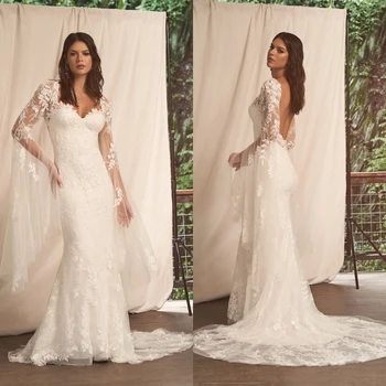 белый русалка свадебные платья блестящие пайетки кружева с длинными рукавами свадебные платья сексуальный шлейф с открытой спиной женские vestidos de mariee