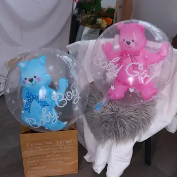 24 дюйма Дети День Рождения Синий Розовый Двойной Пузырь Прозрачный 4D Медведь Принадлежности для Вечеринки Воздушные Шары Globos