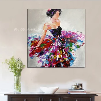 Современная гостиная красочное цветочное платье женщины девушка фигура портрет Элемент настенного декора 100% ручная роспись маслом для домашнего декора