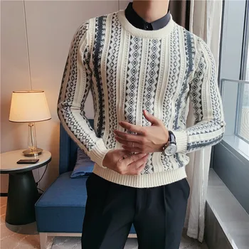 Поддельные свитера с воротником рубашки 2 шт. / мужской приталенный высококачественный клетчатый пуловер / мужской теплый и обтягивающий повседневный свитер Размер S-3XL