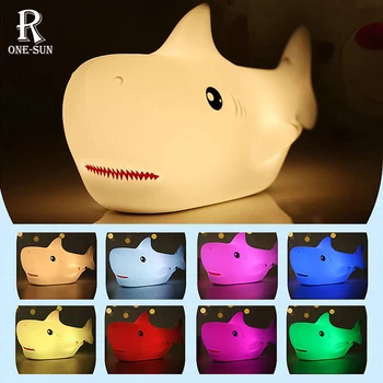 Cartoon Shark Силиконовый свет Светодиодные ночники Прикроватные Декор Перезаряжаемый цвет Изменяемая атмосфера Лампа для детей Праздничные подарки