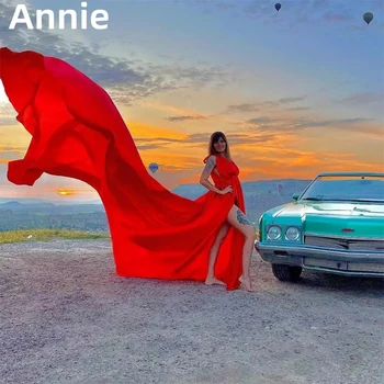 Энни Тонкие и элегантные шелковые выпускные платья Сексуальное красное летящее вечернее платье Длинный шлейф Особый случай 2023 Vestidos De Noche