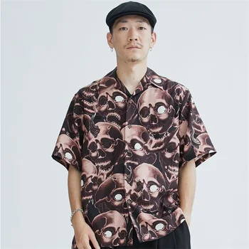 Fashion Новая рубашка с коротким рукавом WACKO MARIA Лучшее качество принта Ghost Skull Гавайи Свободные повседневные мужские женские рубашки топы